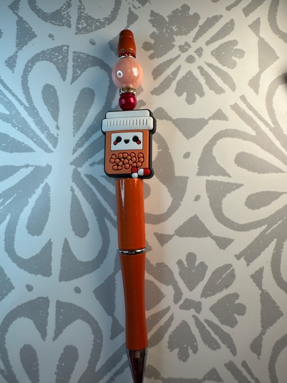 Orange Beaded Novelty Ballpoint Pen - Unbranded